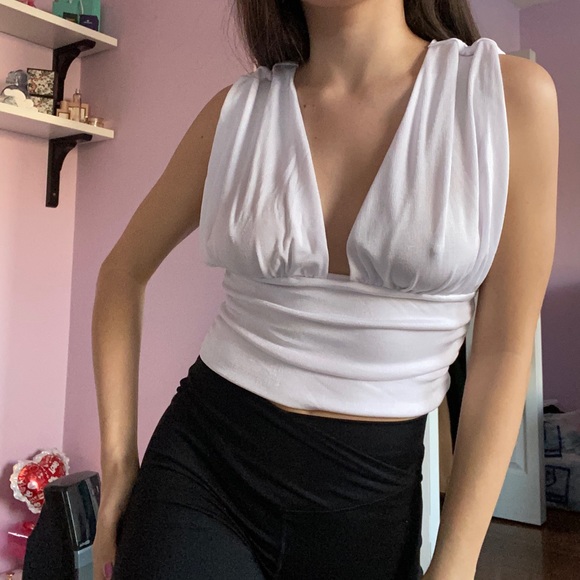 NWT popular 21 dollskill satin greek goddess low cut cropped top - Picture 2 of 7